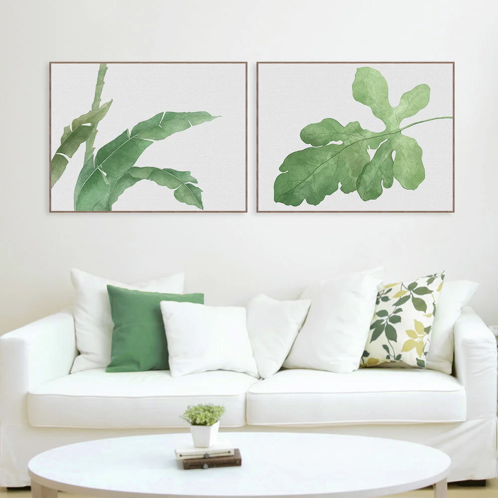 Nordic-Watercolor-Cool-Green-Leaf-Floral-Plant-Canvas-Large-A4-Art-Print-Poster-Modern-Wall-Pictures
