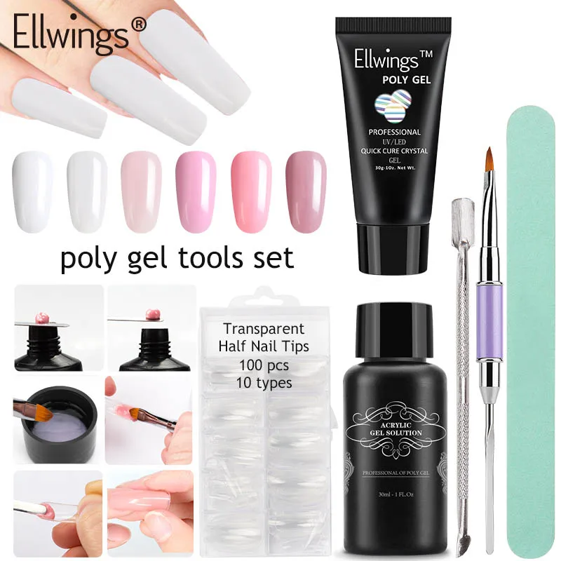 

Ellwings Poly Gel Kits Nail Gel Varnish Set Gel Brush PolyGel Quick Builder Extension French Crystal Jelly Nails Art Tips