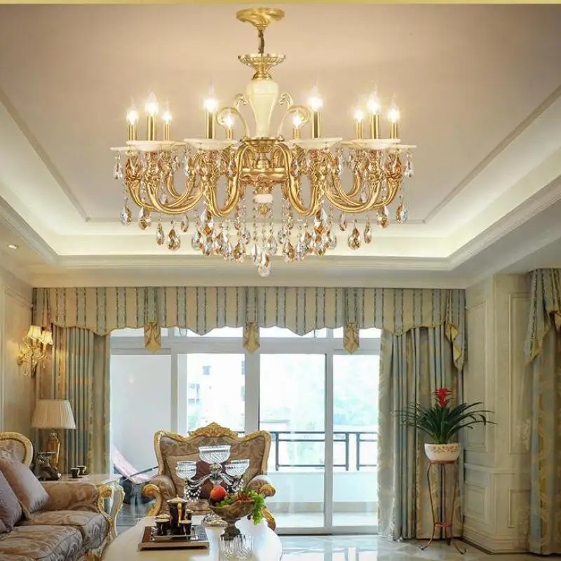 

Restaurant 3-15 pcs Artificial marble Cafe lighting Chandelier Crystal Lustre Retro garden Candle Chandelier copper indoor lamps