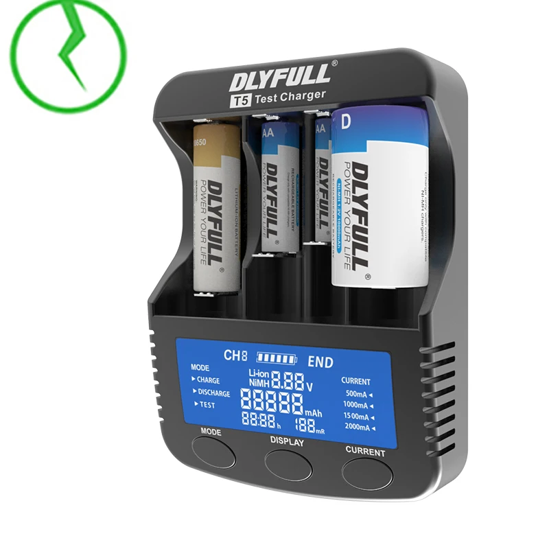 

DLYFULL T5 Power bank Battery Charger for Li ion 18650 14500 10440 26650 32650 Ni-MH Ni-CD A AA AAA C SC D smart Charger