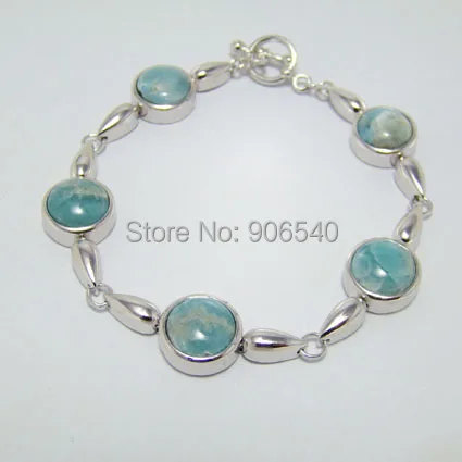 

100% Sterling Silver Bangle With Natrual Larimar Stone DSC08062 Prefact Jewelry Free Shipping