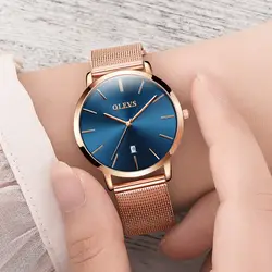 OLEVS для женщин часы Элитный бренд ультра тонкий часы для женщин розовое золото Милан сталь кварцевые часы кожа Повседневное Часы Relogio feminino