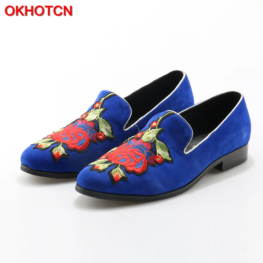 Flower Suave Mocasines Cuero Hombres Floral Deslizamiento Conducción Okhotcn Zapatos God En Suede Flower blue Buena De Flower Bordado black Red Pisos Calidad Blue Casual 07gxxnwq8