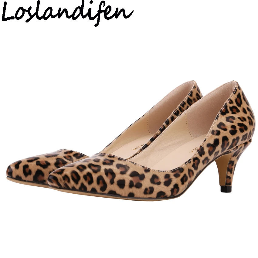 Af Gud ganske enkelt koste LOSLANDIFEN Brand Women Pumps Low Heel Leopard Print PU Leather Shallow  Mouth Heels 6cm Print Clubwear Shoes Plus Size 35 42|Women's Pumps| -  AliExpress