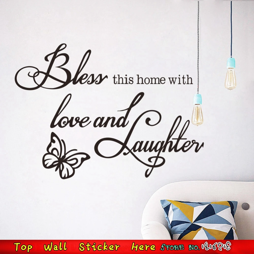 Creative DIY Black Wall Quotes Sticker Wall Decals Bless Home Love And