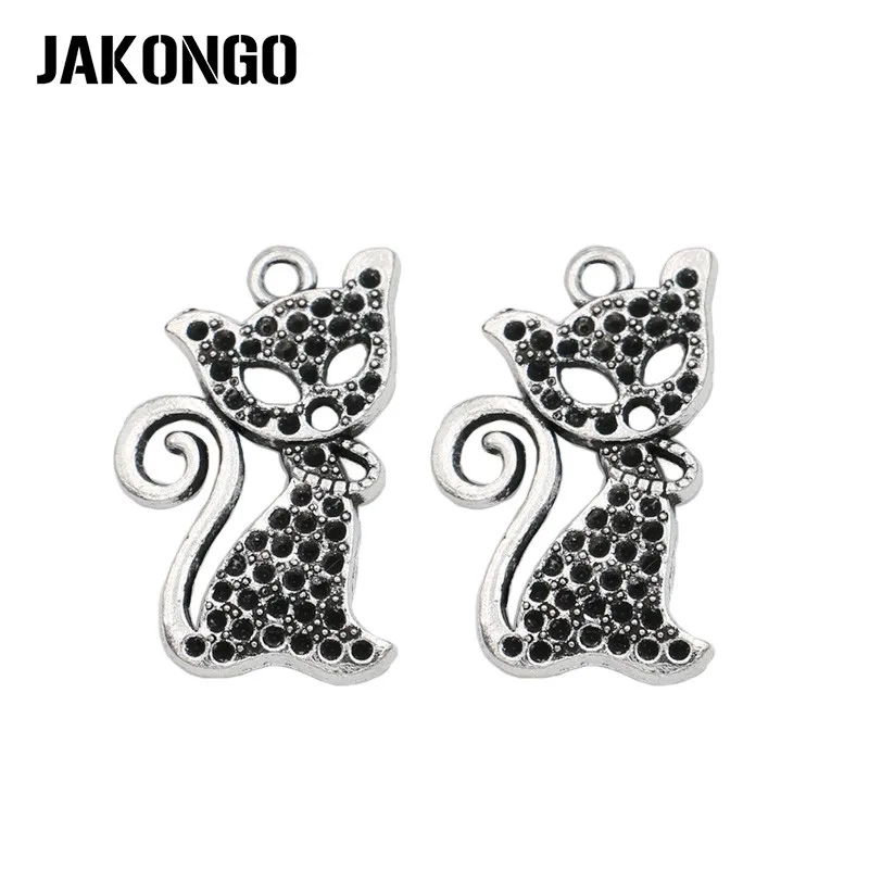

JAKONGO Antique Silver Plated Cat Charms Pendant for Jewelry Making Bracelet Accessories DIY Handmade 27x17mm 10PCS/lot