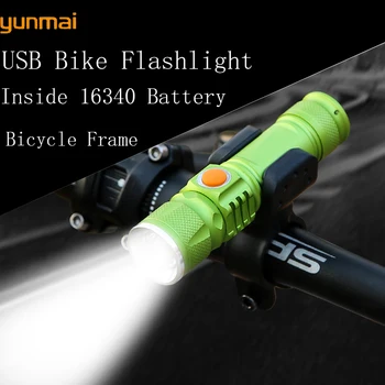 

2000LM Super Bright 16340 Battery T6 LED Waterproof USB Flashlight Pocket Rechargeable Zoom Tactical Flashlight +Bike clip