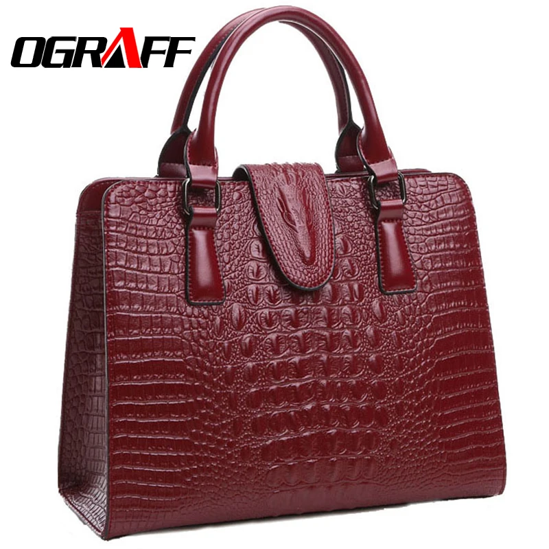  OGRAFF Genuine leather bag ladies 2017 crocodile pattern Women messenger bags handbags women famous brand designer high quality 