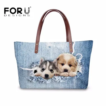 

FORUDESIGNS Cute Cowboy Animal Women Hot Sale Handbags Cross Body Bags 3D Husky Labrador Large Capacity Tote Shoulder Bags Women