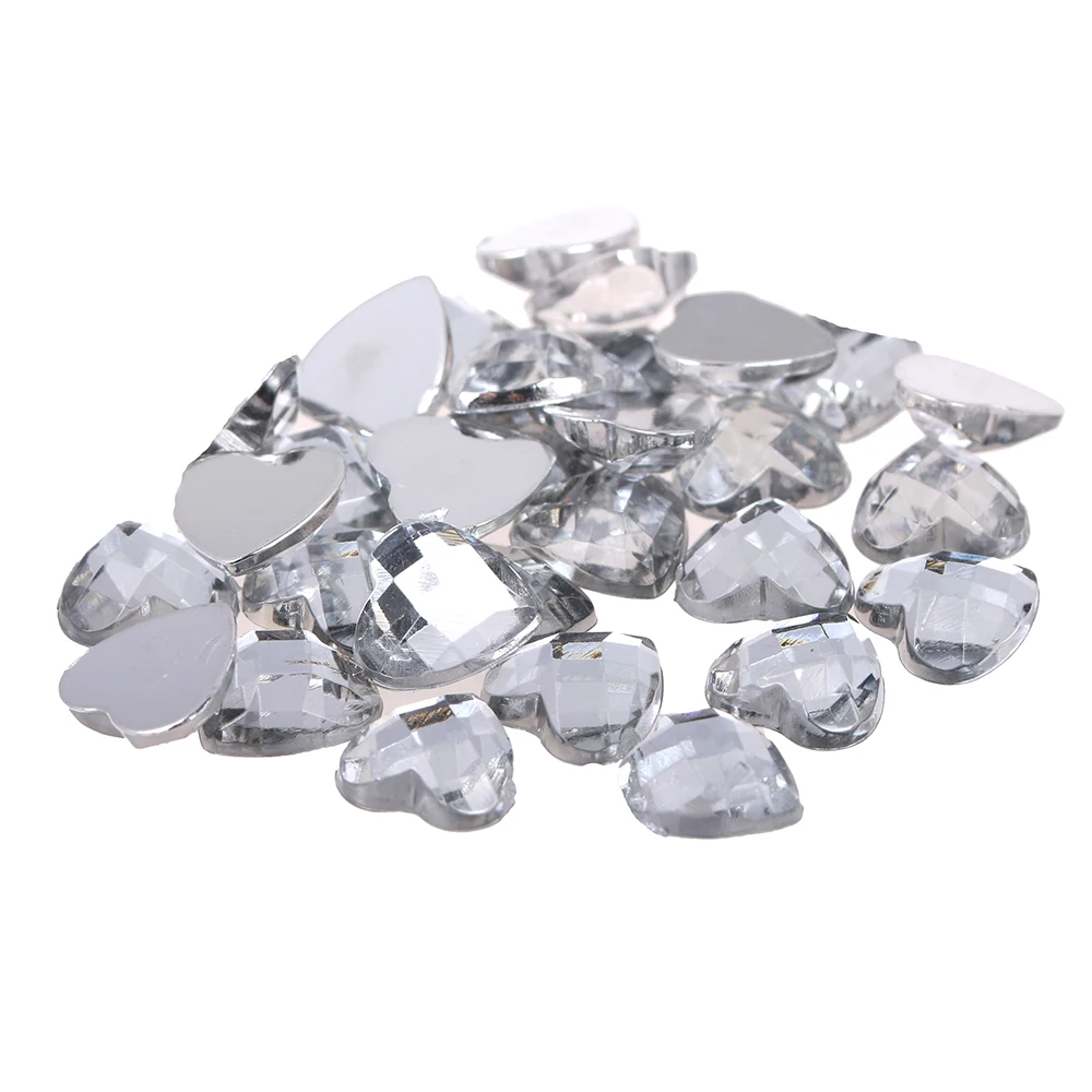 

10mm 50pcs Many Colors Acrylic Rhinestones Flat Back Heart Earth Facets Imitation Loose Glue On Beads DIY Crafts Jewelry Making