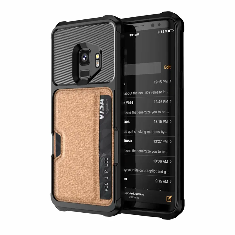 Кожаный силиконовый чехол для карт с магнитной адсорбцией для samsung Galaxy S9, смартфон 5,", военный противоударный защитный чехол на заднюю панель