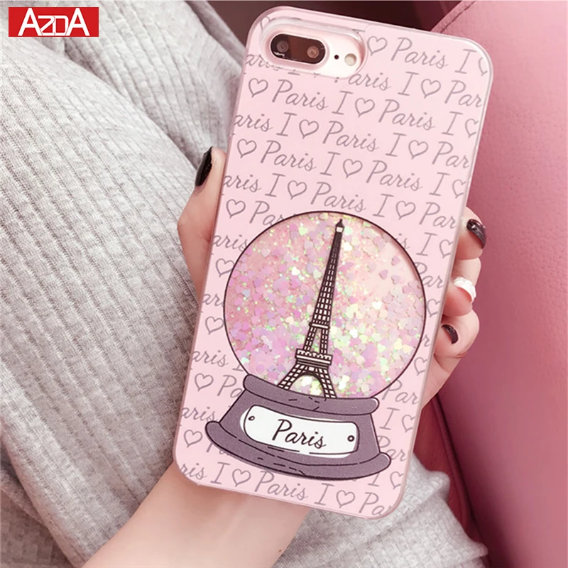 

Ultrathin Durable Fashion Glitter Paris Eiffel Tower Quicksand Dynamic Liquid Case for iPhone 6 6S 7 8 Plus Girl Style Cover