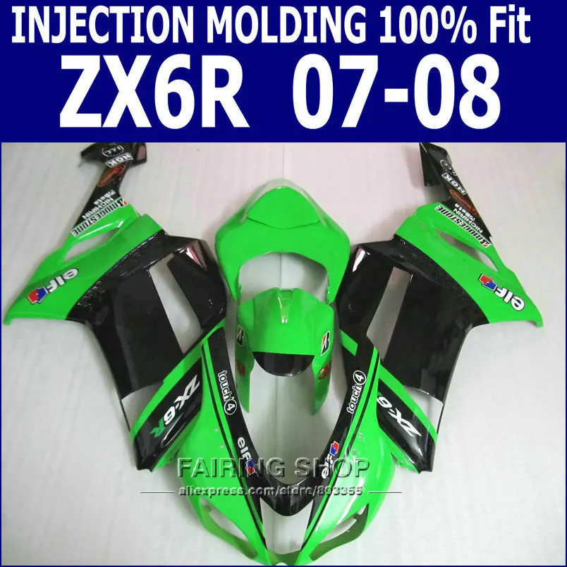 High quality Fairings For Kawasaki zx6r 2008 08 /07 2007 Green black