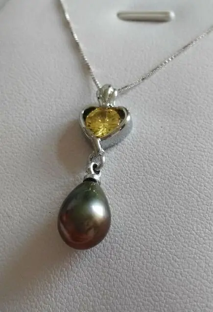 

11mm natural tahitian red green pearl pendant silver chain