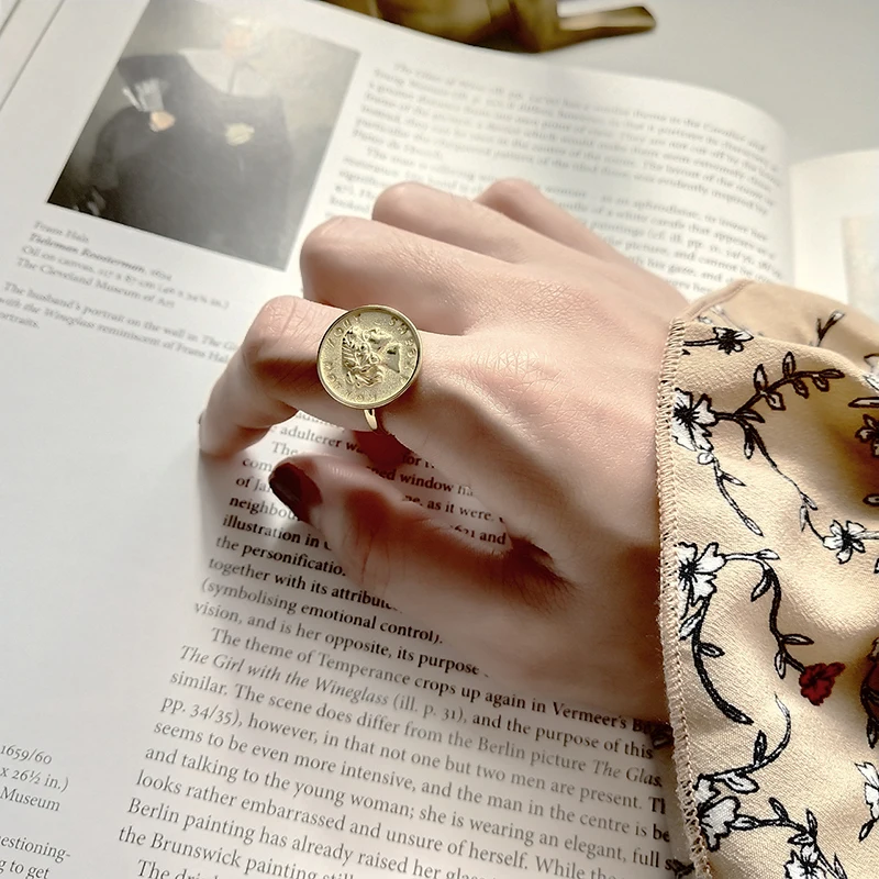 

Peri'sBox Gold Color Coin Disc Stacking Layered Rings for Women 925 Sterling Sliver Portrait Rings Chic Adjustable Ring Jewelry