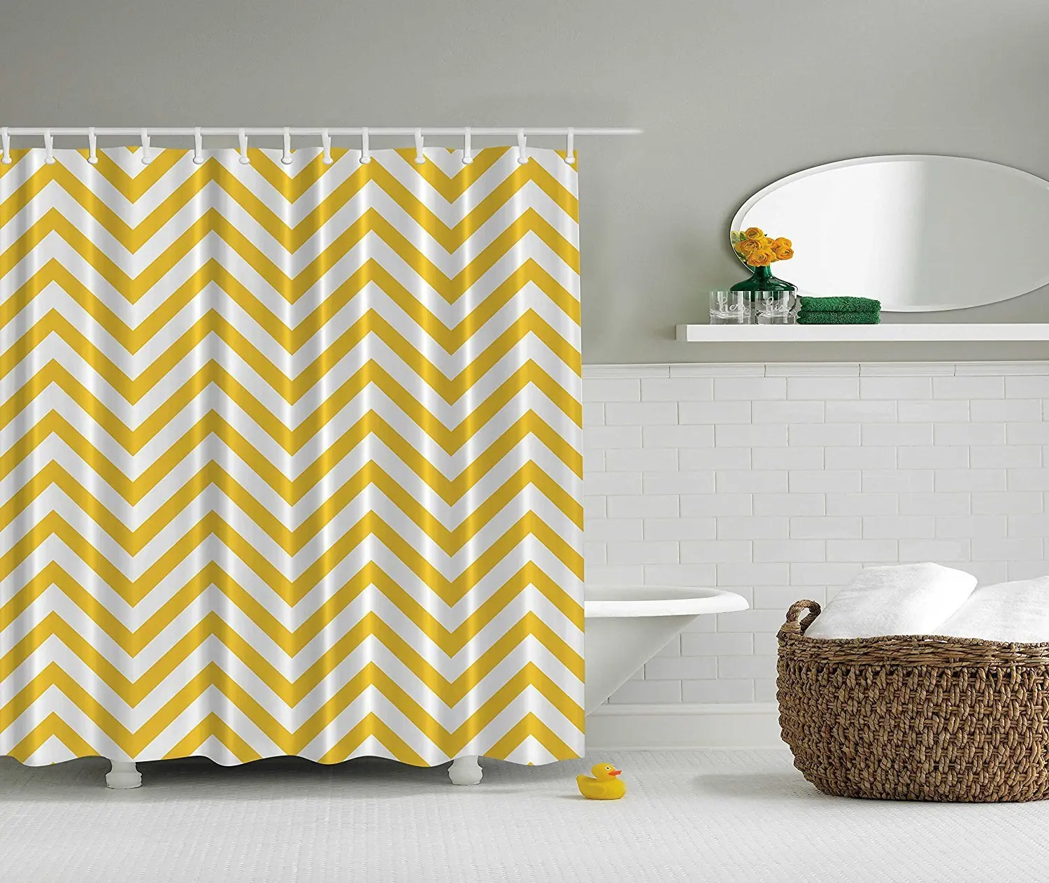 Memory Home Chevron Yellow Polyester Shower Curtain Non Vinyl Bath