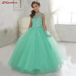 Мятно-зеленого цвета для девочек в цветочек платья для Свадебная вечеринка первый конкурс Платья для церемонии причастия 2018 vestidos primera comunion