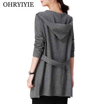 

OHRYIYIE Long Hooded Cardigan Sweater Women 2020 Spring Autumn Long Sleeve Knitted Cardigans Lady Outerwear Coat Crochet Sweater