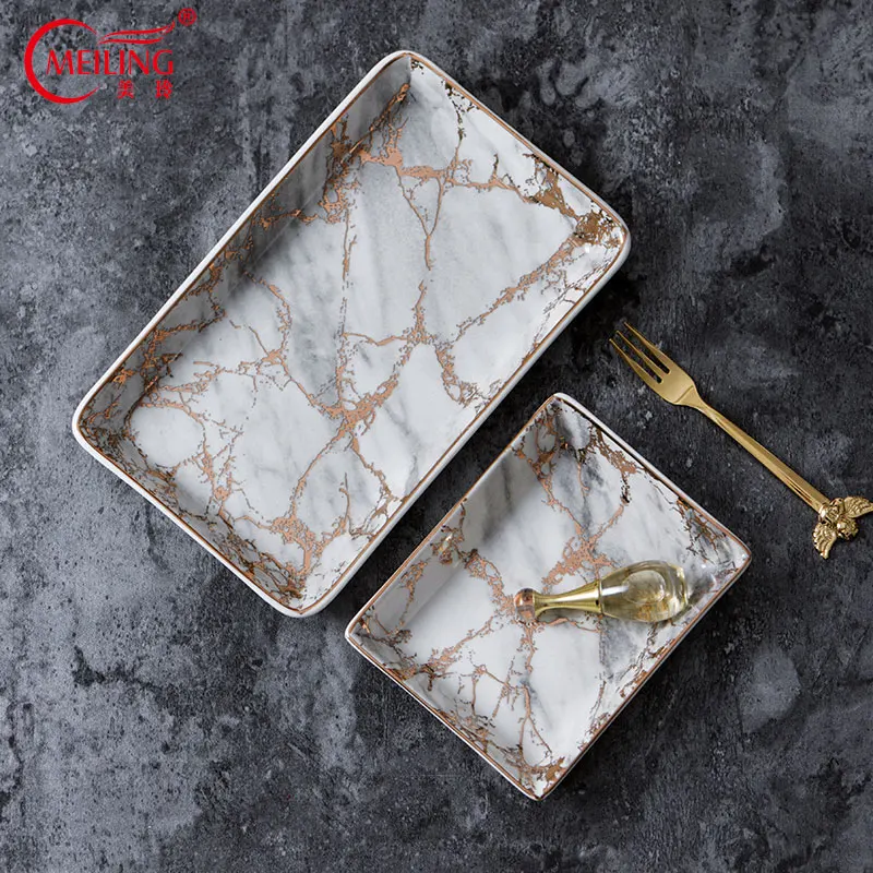 Creative Rectangular Marble Vanity Tray Ceramic Trinket Organizer