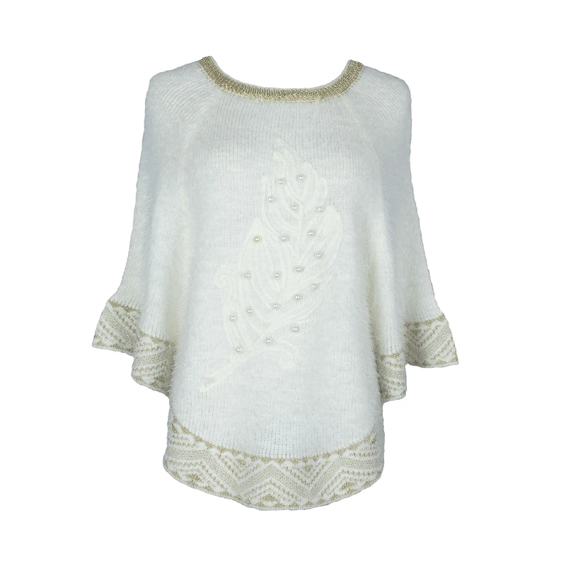New winter elegant embroidery peal leaf bat wing sleeve pullover lady cloak women sweater