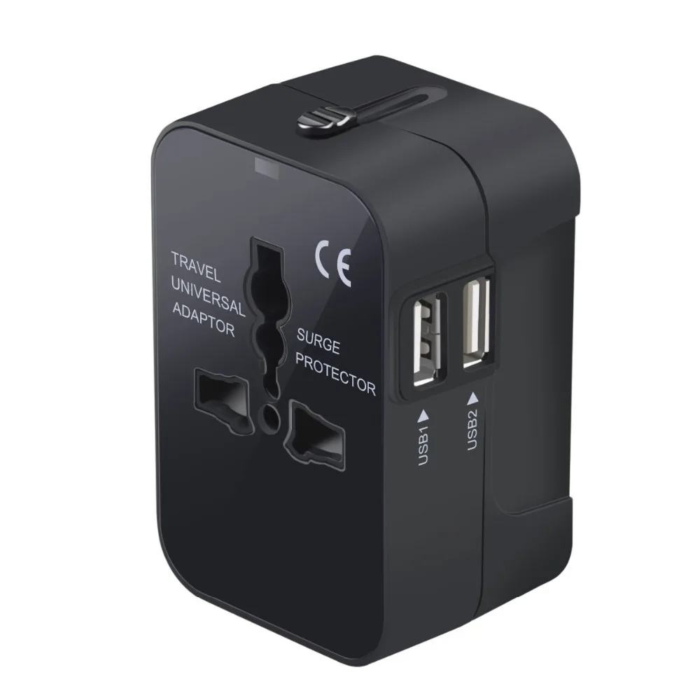 

Universal Worldwide All in One Phone Charger Travel Wall AC Power Plug Adapter with Dual USB Charging Ports for USA EU UK AU