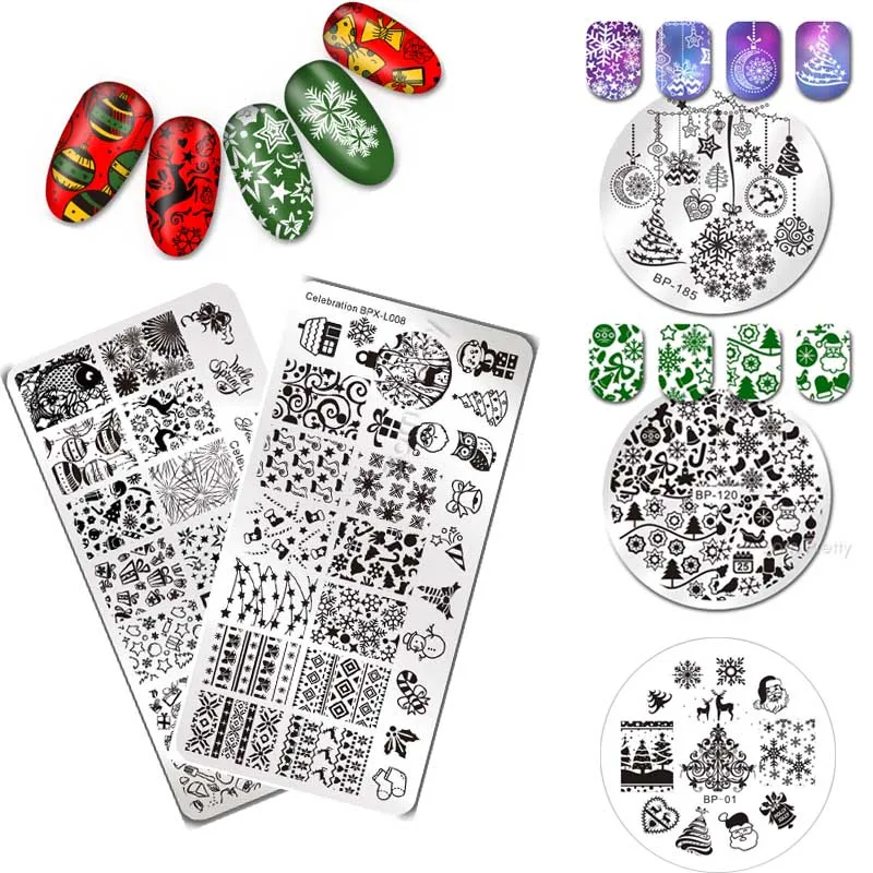BORN PRETTY Rectangle Round Nail Stamping Template Xmas