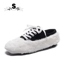 Для женщин модная обувь на плоской подошве в стиле ретро волосатые совок обувь Дешевые Повседневное дамы WinteWarm обувь Открытый спортивные кроссовки для прогулок