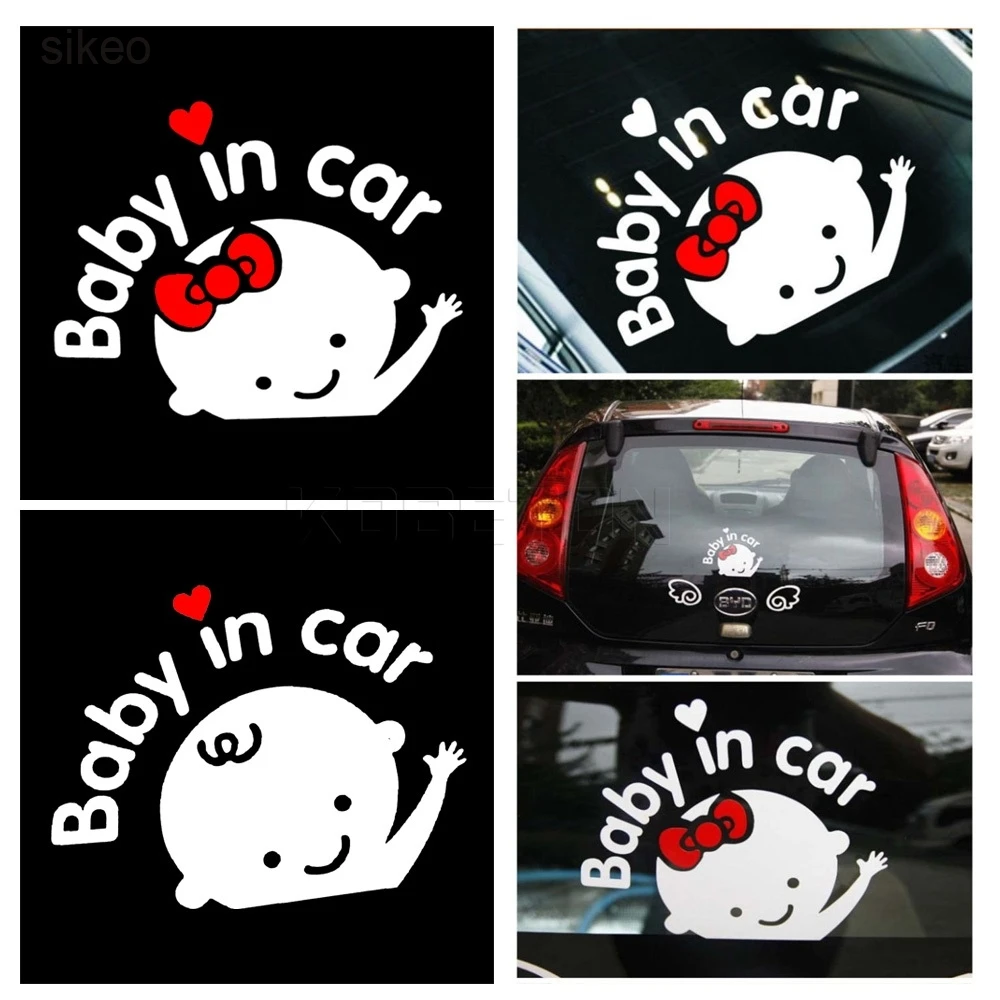 

sikeo Cartoon Car Sticker boy girl with Bow Baby in Car on Board Cars Acessories decoration