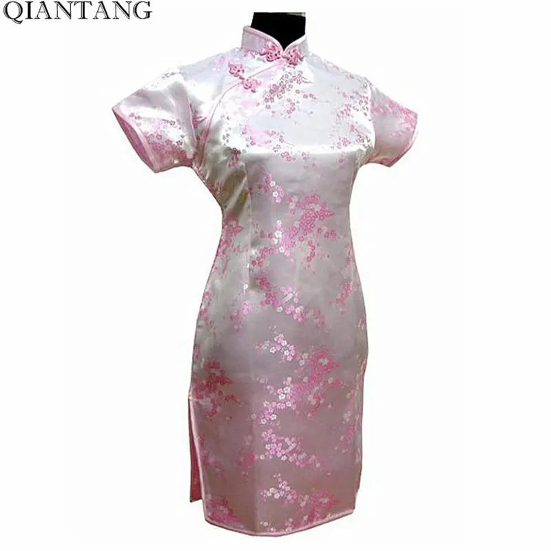 Nero Vestito Tradizionale Cinese Mujer Vestido delle Donne Raso Qipao Mini Cheongsam Fiore Taglia S M L XL XXL XXXL 4XL 5XL 6XL J4039