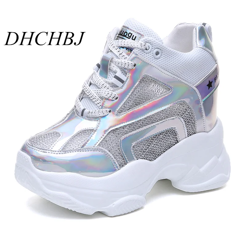 

New 2019 Fashion Women Platform High Heels Mesh Breathable Wedge Casual Shoe 11CM Summer Thick Sole Sneakers Woman Outdoor Shoes
