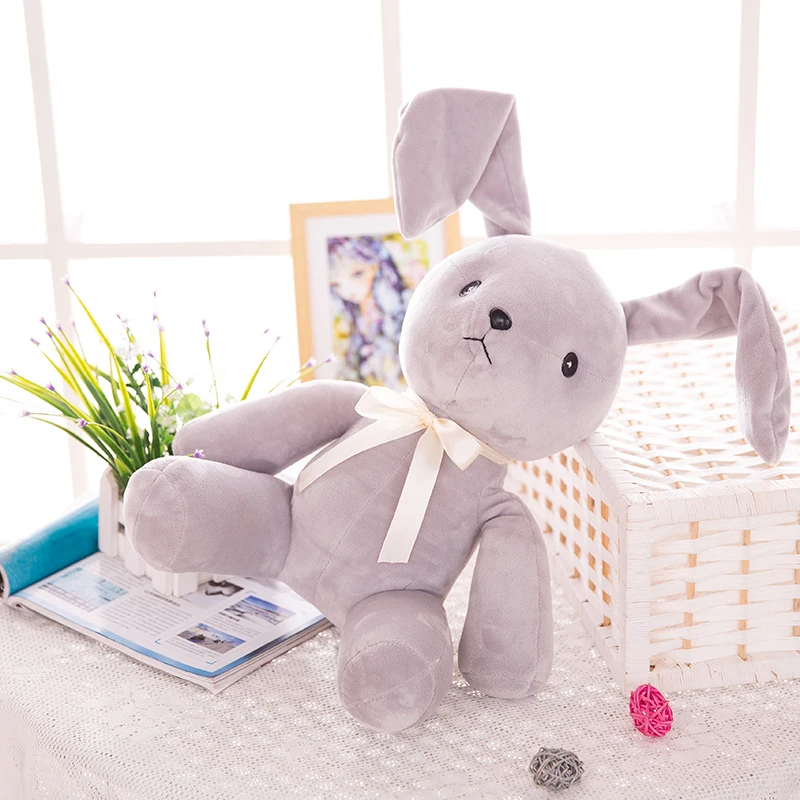 

12' grey cartoon stuffed plush rabbit toy with bowtie soft toy adjustable ears rabbit toy