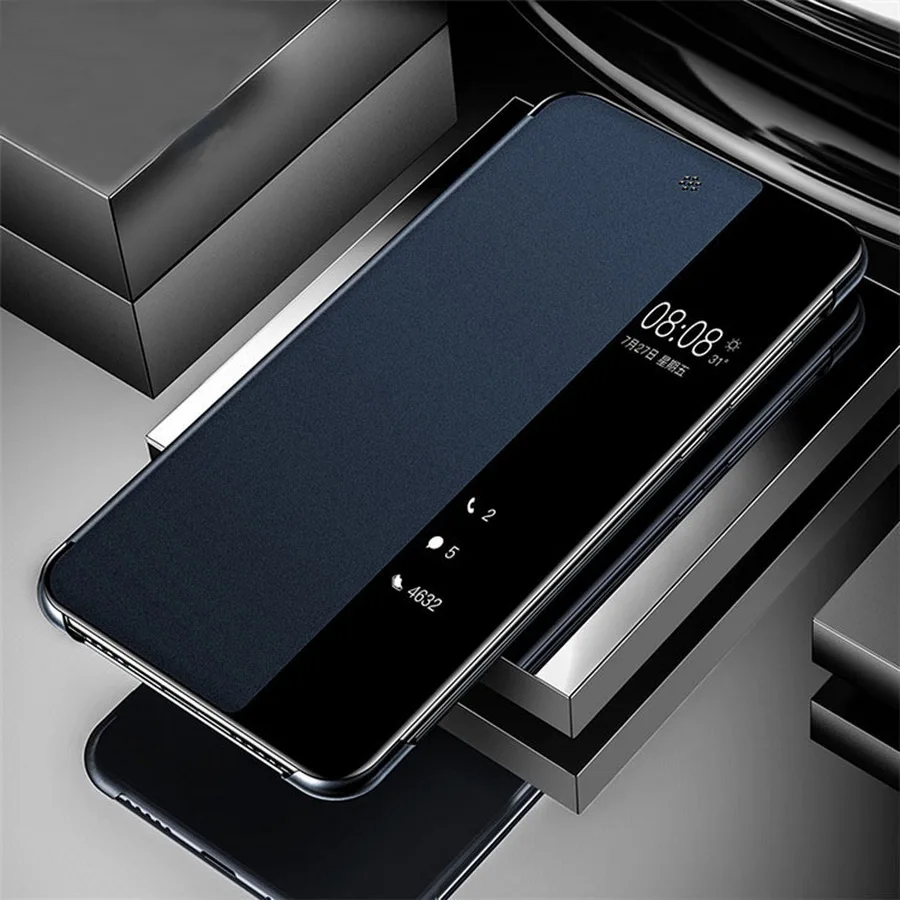 

For Samsung Galaxy S8 S9 S10 Plus Note 8 9 Leather Hard PC Window View Smart Flip Case For Samsung A6 A7 A9 2018 J4 J6 Luxury