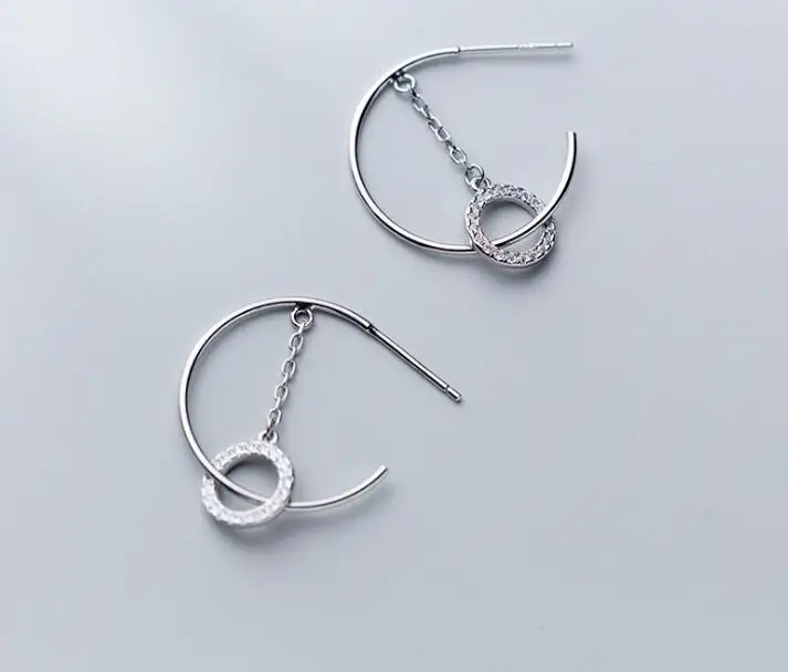 

1pair Real. 925 Sterling Silver fine jewelry White Zirconia AAA+ set lucky circles geometric ear tassel stud earrings GTLE2691