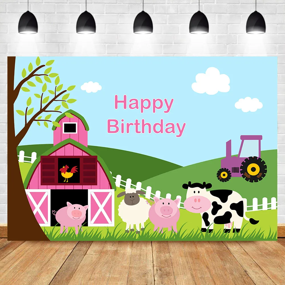 

NeoBack Farm Birthdaty Party Backdrop Barn Animals Girls Party Dessert Table Decorations Props Photography Background