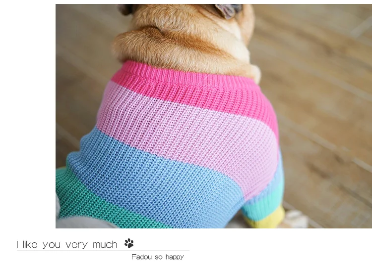 [MPK Одежда для собак] Радужный свитер для собак, французский Бульдог зимняя одежда для собак