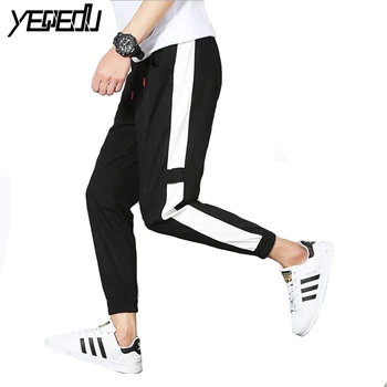

#2812 Ankle-length Black harem pants Harajuku Side striped Streetwear Hip hop pants Elastic waist sweatpants Pantalon hombre 5XL
