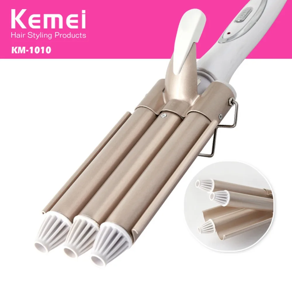 

Kemei KM-1010 220V Hair Curling Iron Ceramic Triple Barrel Hair Curler Hair Waver Styling Tools Hair Styler