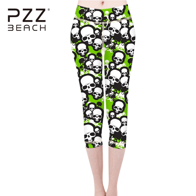 Cartoon Skull Head Print Women Yoga Pants High Elastic Gym