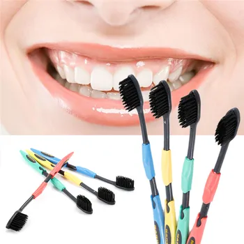 

Ultra Soft 4 Pcs Double Travel Toothbrush Bamboo Charcoal Nano Brush Oral Care Nano-antibacterial Toothbrush Tongue Scraper