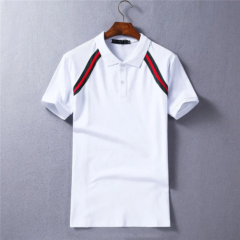 New Arrival Men Luxury Brand Polo Shirt White Red Patchwork Fashion