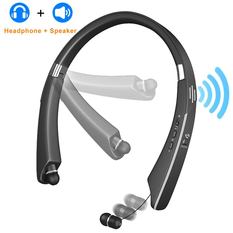 

DFOI bluetooth spearker headphone wireless headphones speaker foldable built in speaker V4.1 neckband with retractable for phone