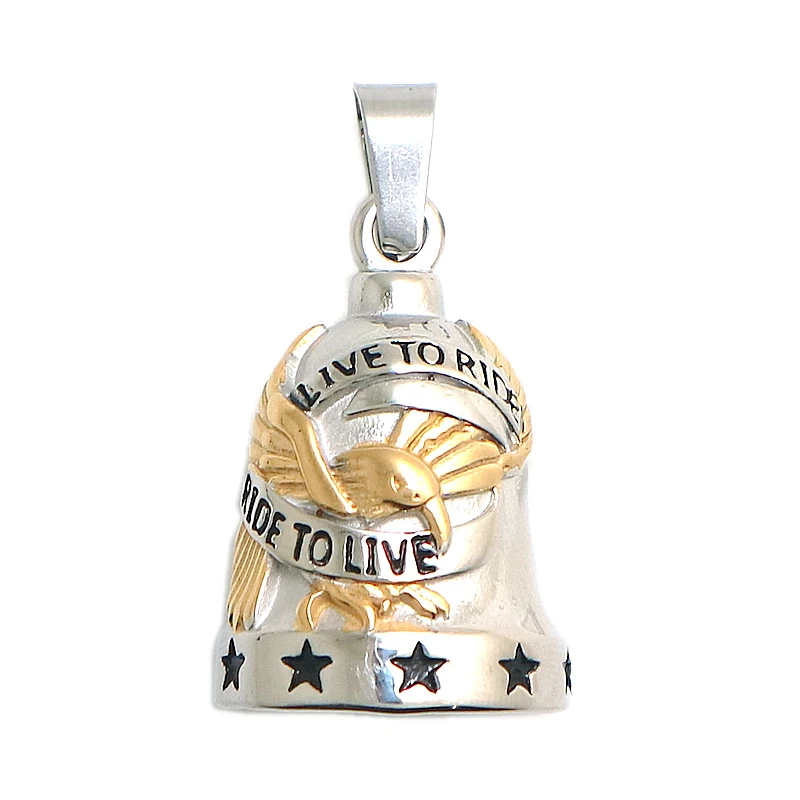 Restock Unisex 316L Stainless Steel Ride To Live, Live To Ride Cool Eagle Stars Biker Have Sound Ring Bell Pendant Newest Gift