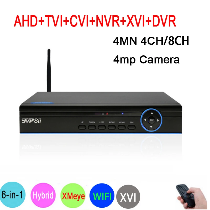 Kopen 4MP, 1080 p, 960 p, 720 p CCTV Camera Blue Panel Hi3520D Xmeye 4MN 4CH 8CH 6 in 1 Hybrid WIFI XVI CVI TVi NVR AHD DVR Gratis verzending