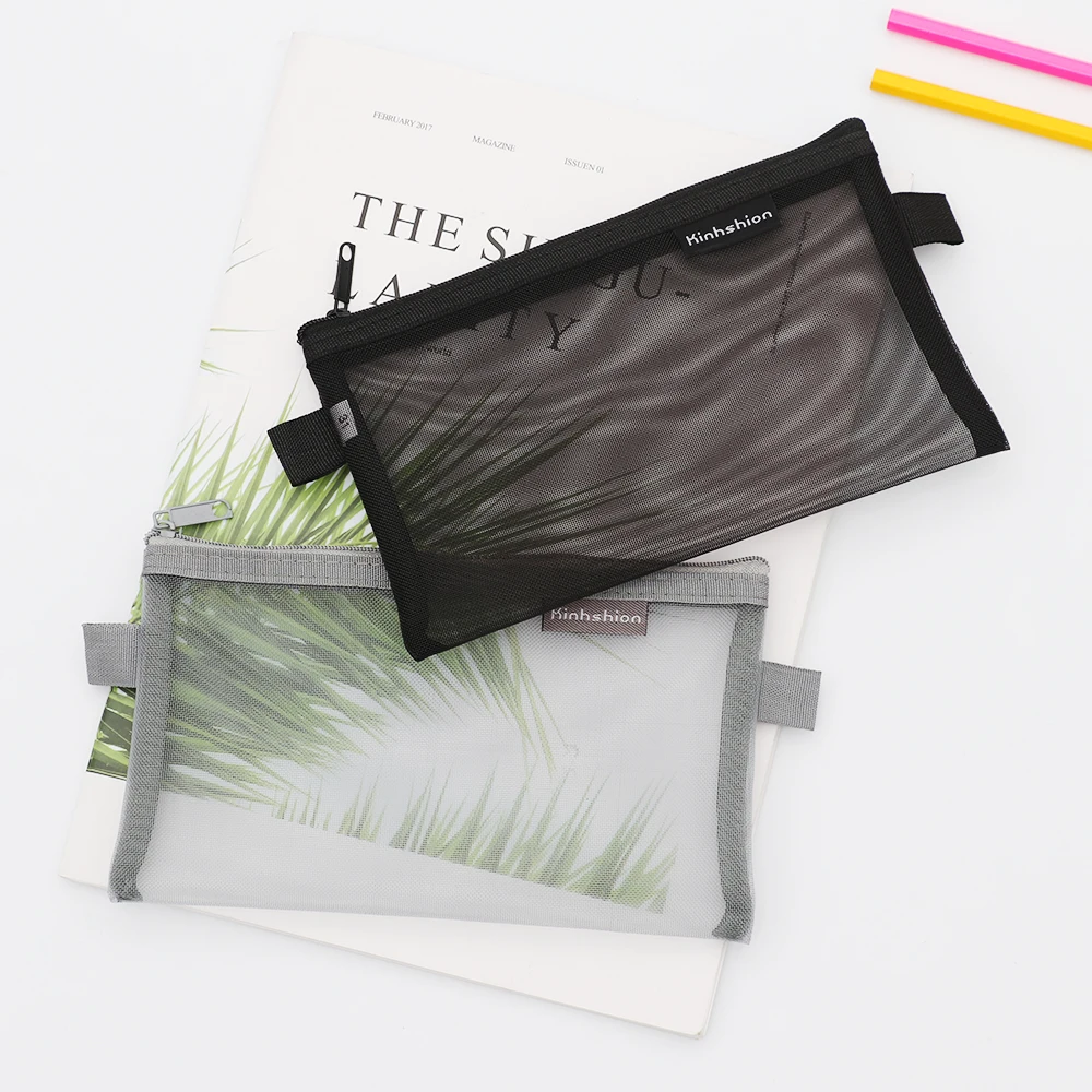 

1PC Transparent Grid Zipper Pencil Case Cosmetic Eyeshadow Eyeliner Storage Bag Office Student Pencil Cases Nylon Pen Bag