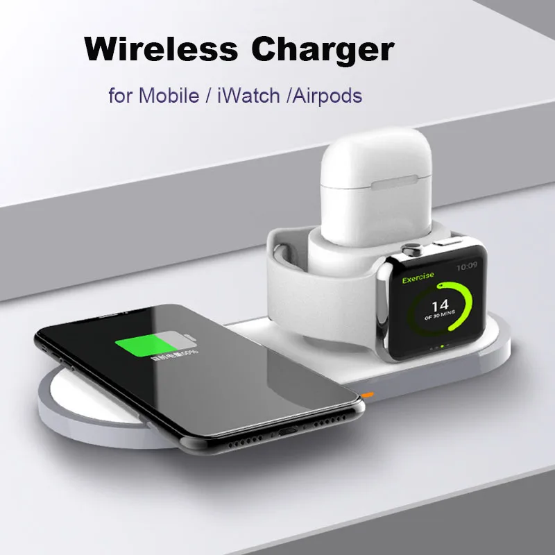 

10W Fast QI Wireless Charger for Apple Watch iPhone Airpods 3 in 1 Wireless Charger Stand Dock Station for iWatch 1 2 3