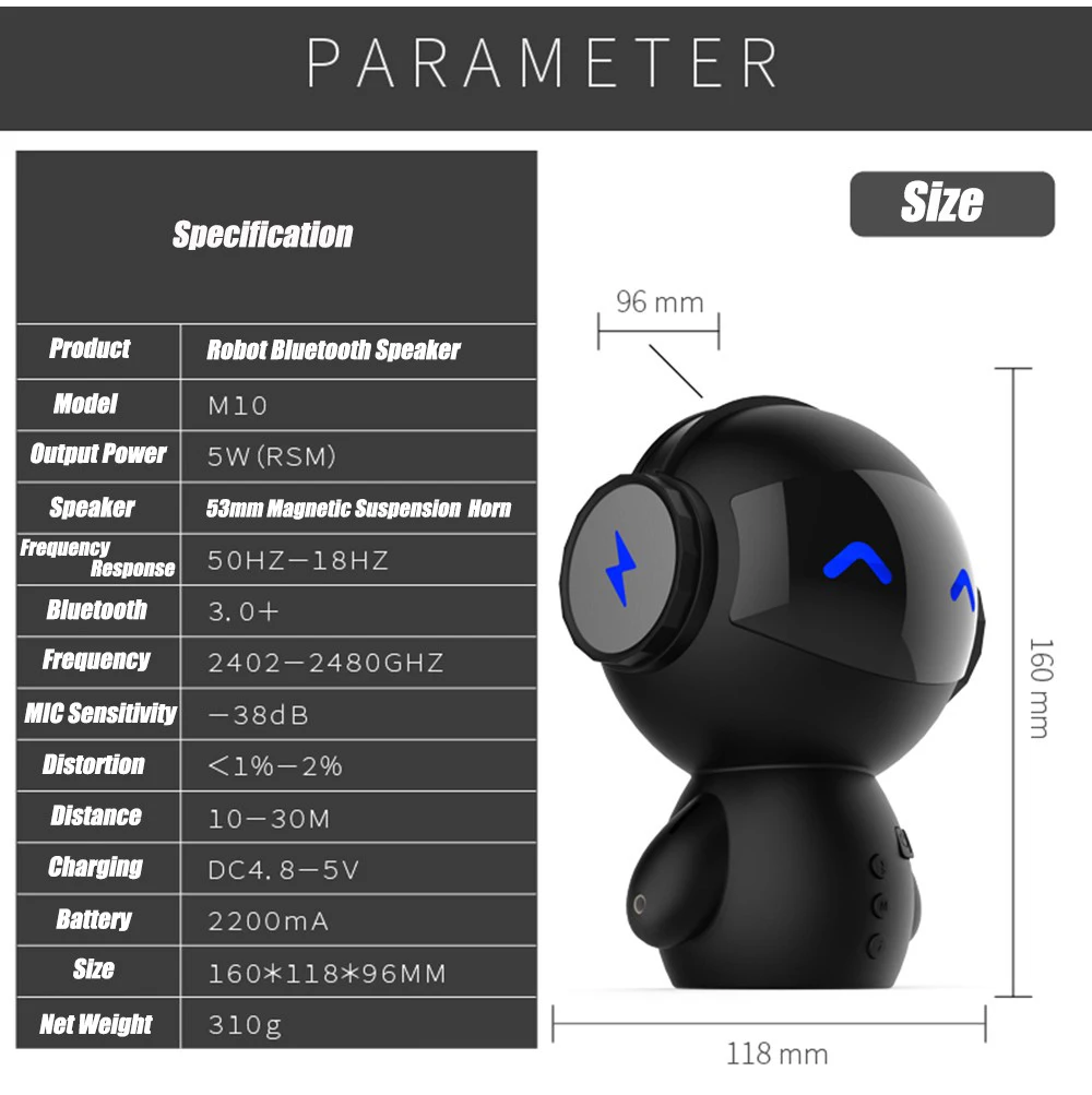 Smart bluetooth Динамик Портативный робот Беспроводной Динамик Поддержка TF карты/AUX игрока сабвуфер стерео Колонки Запасные Аккумуляторы для телефонов