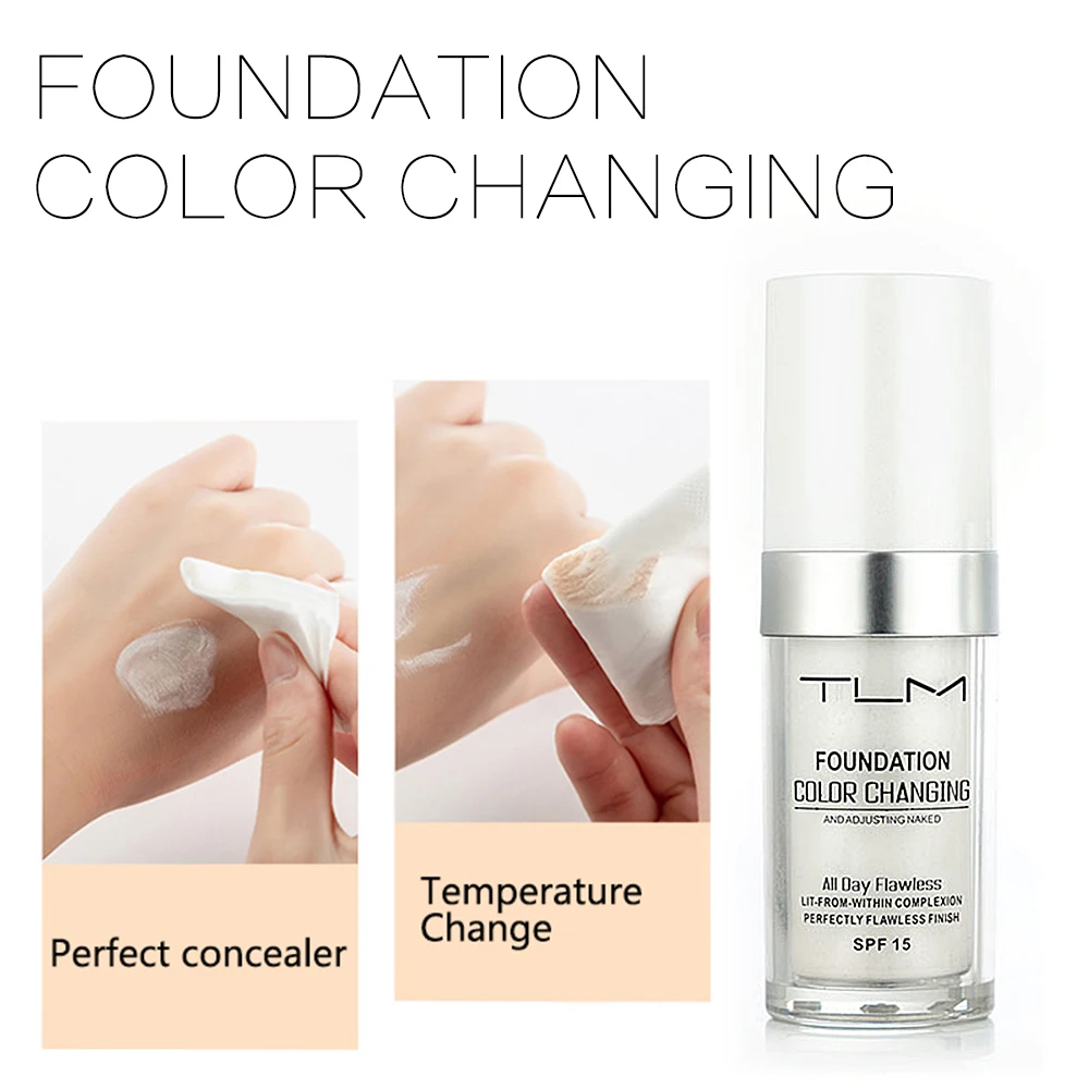 

TLM Magic Color Changing Liquid Foundation Makeup Base Nude Face Cover Concealer Long Lasting Makeup Skin Tone Foundation TSLM1