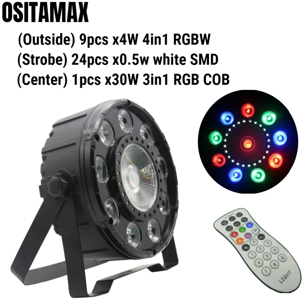 

OSITAMAX-A 12pcs/lot disco cheap par lighting 9*4w rgbw dj uplight with 1*30w cob par light warm white par led 3in1 effect ip33