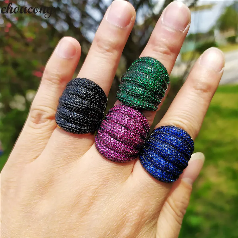 

choucong Big Across ring Micro pave 350pcs AAAAA Zircon Black Gold Filled 925 Silver Party Wedding Band Rings For Women men Gift