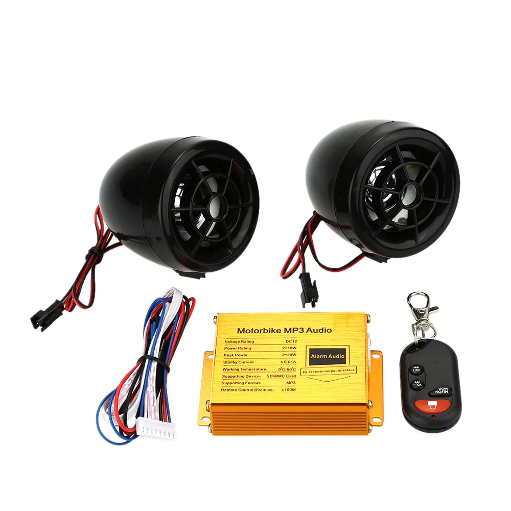 

Motorcycle MP3 Player Speakers Audio Sound System FM Radio Security Alarm Wireless Remote with USB SD Slot